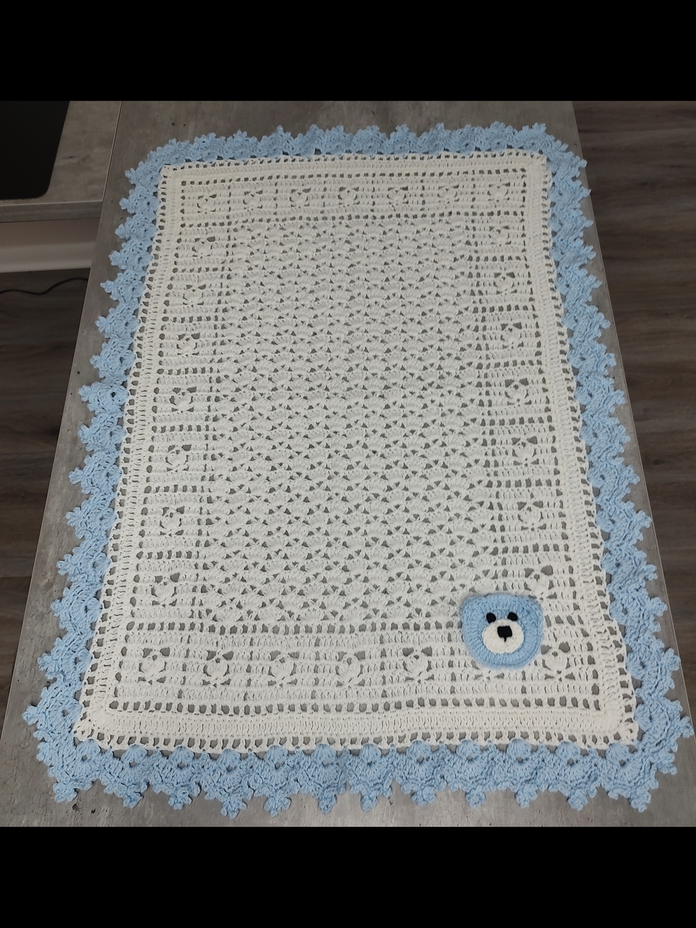 New Sweet Dreams Crocheted Baby Blanket With Bear Accent